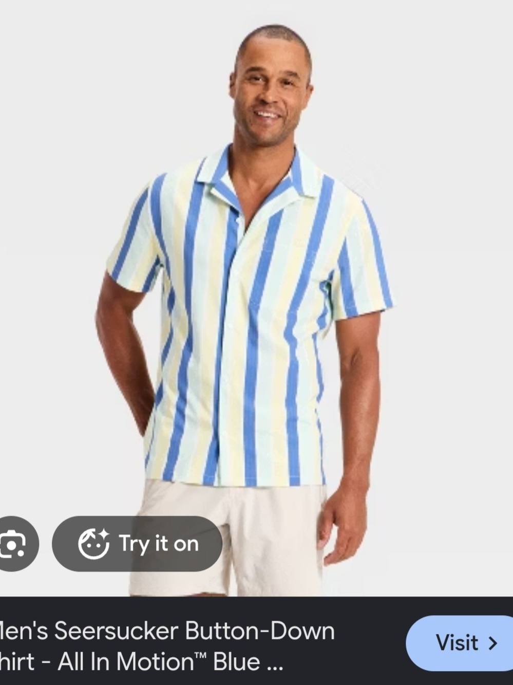 all in motion Blue and Cream Vertical-Stripe Short-Sleeve Shirt